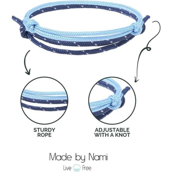 Waterproof braided rope bracelet set adjustable nautical surfer beach jewelry - Picture 2 of 8